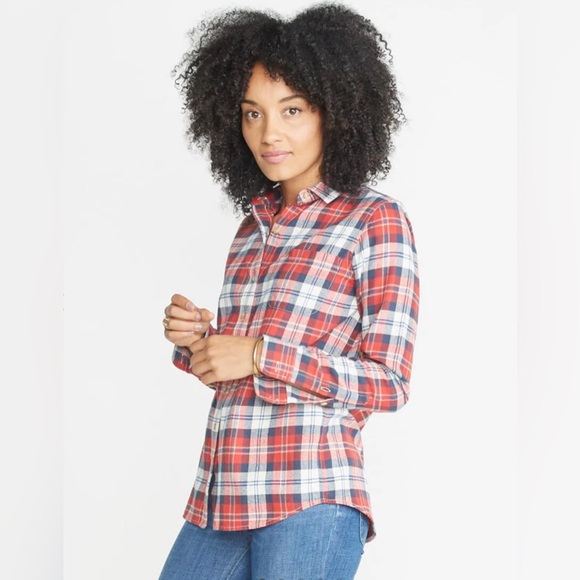 MARINE LAYER Skylar Flannel Shirt Button Down Blouse Boyfriend Top Red Blue Soft - Picture 1 of 16